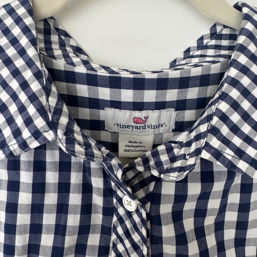 Vineyard Vines Gingham Navy & White Polo Style Shirt Dress, cotton, Size 12‎ - Picture 2 of 4